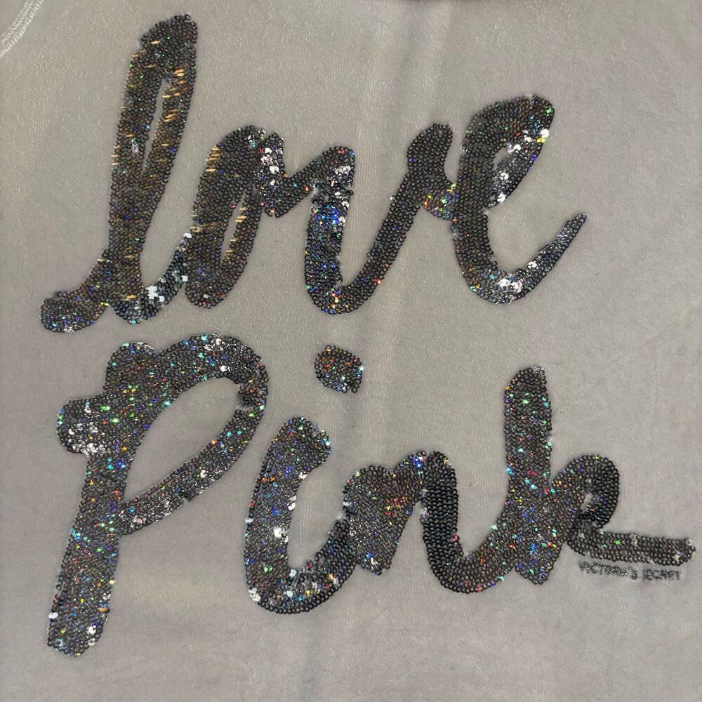 Rare VS PINK White Velour Velvet Holographic Sequin Bling Matching Outfit Set XS - Picture 4 of 13